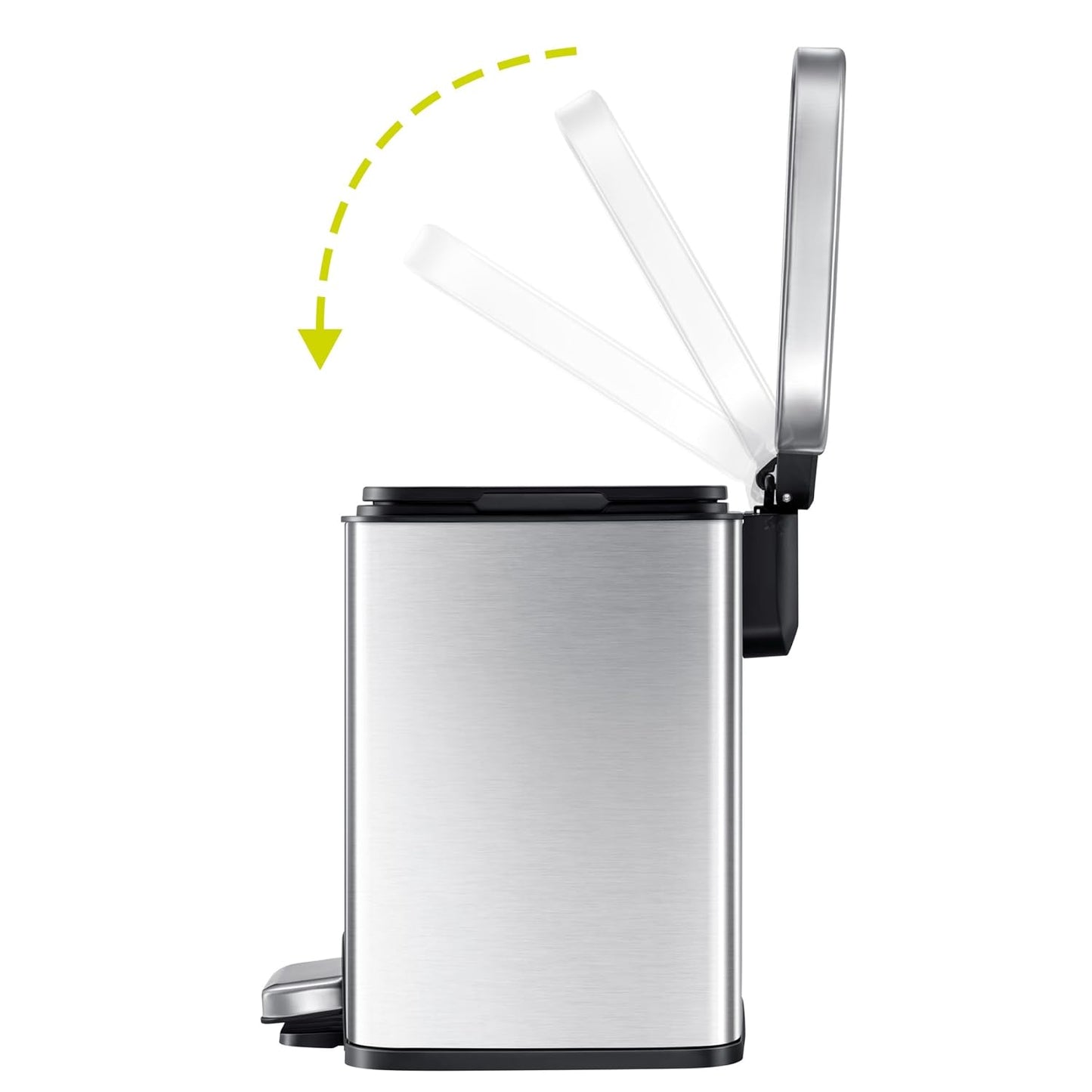 EKO Madison 6L / 1.6 Gal Bathroom Trash Can with Lid and Removable Inner Basket, Rectangular Small Step Trash Can, Brushed Stainless Steel