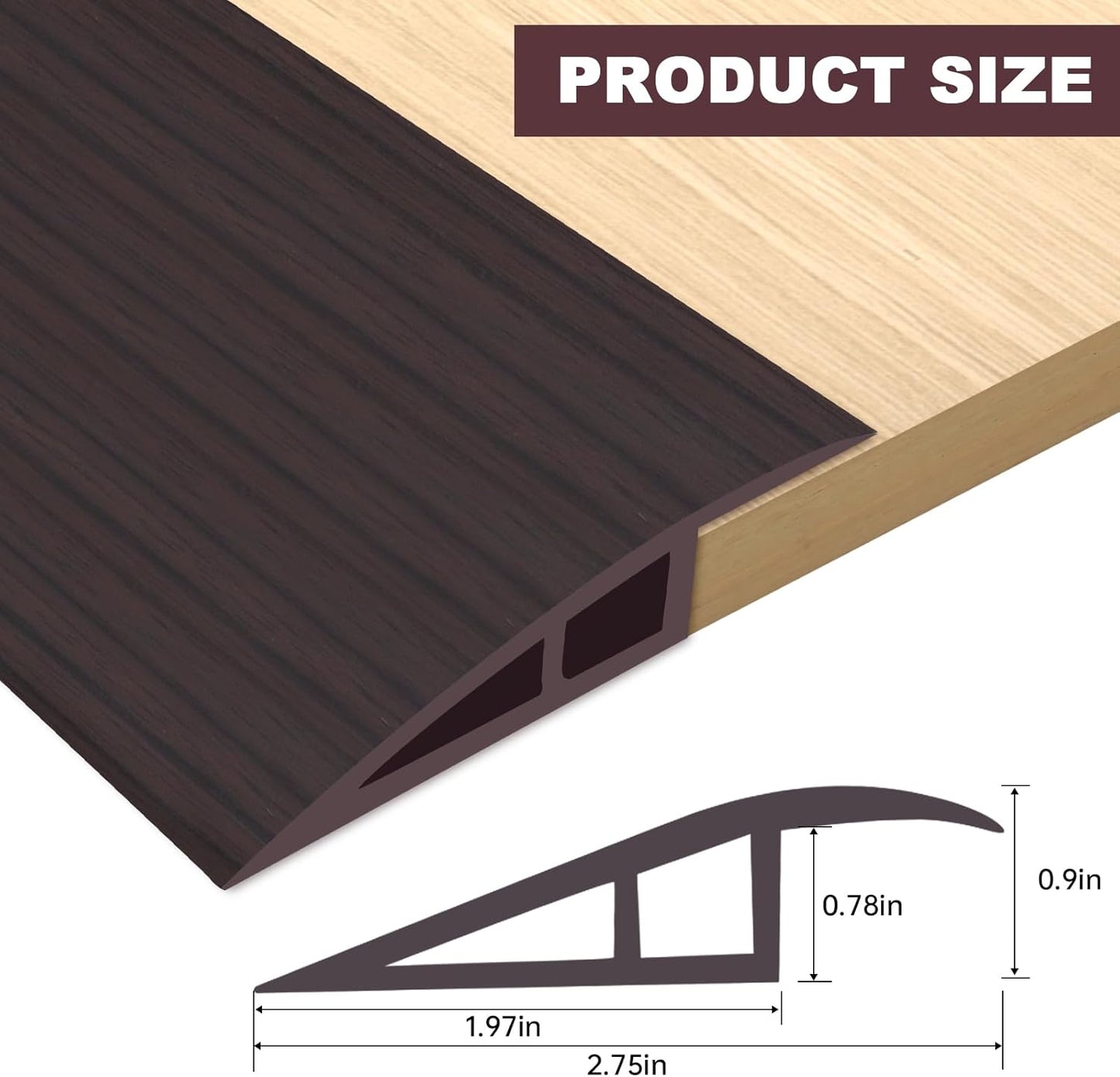 Vinyl Door Threshold Flooring Transition Strip Self Adhesive Carpet Edging Strip for Laminate Doorway Edge Threshold from 3/5" to 4/5" (Black Walnut Wood Grain, 10 Ft)