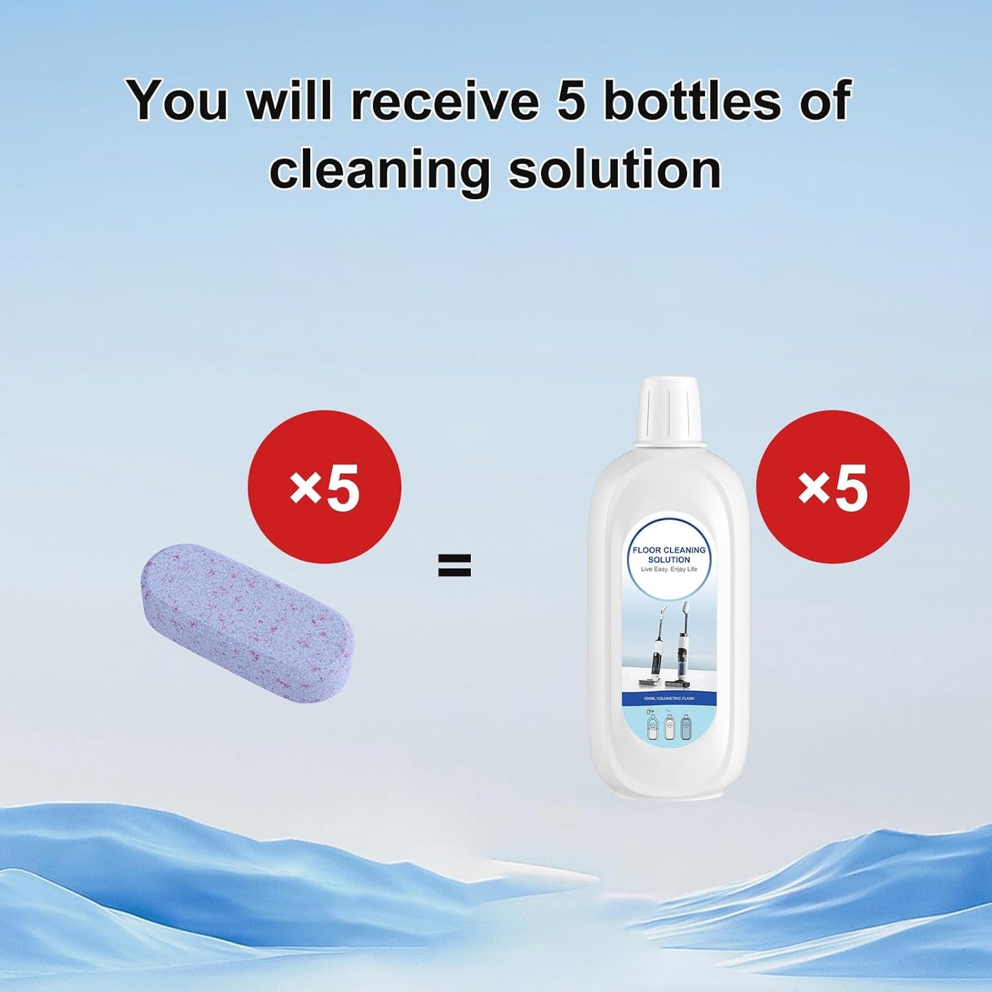 5 Bottles Compatible with Tineco Cleaning Solution 500ml Per Bottle Lavender Scents Floor Cleaner Compatible with All Robot Vacuums with Mopping and Cordless Wet/Dry Vacuum (Lavender Scents)