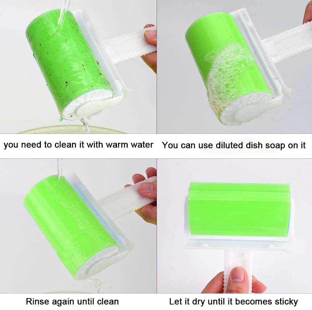 Sticky Travel Lint Roller 5 Pack, Reusable Washable Lint Roller Portable Compact Pet Hair Remover Cleaner with Cover for Clothes, Pet Hairs, Carseats, Include Medium/Small Size (Green)