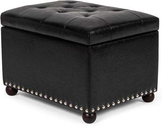 Joveco Leather Storage Ottoman, 24" Rectangle Tufted Foot Rest Stool, for Living Room Bedroom