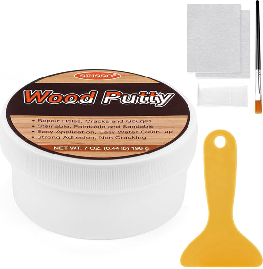 SEISSO Wood Putty, Black Wood Filler Paintable, Wood Putty Outdoor Waterproof, Wood Repair Putty Stainable, Wood Furniture Repair kit - Restore Wooden Table, Cabinet, Floors, Door