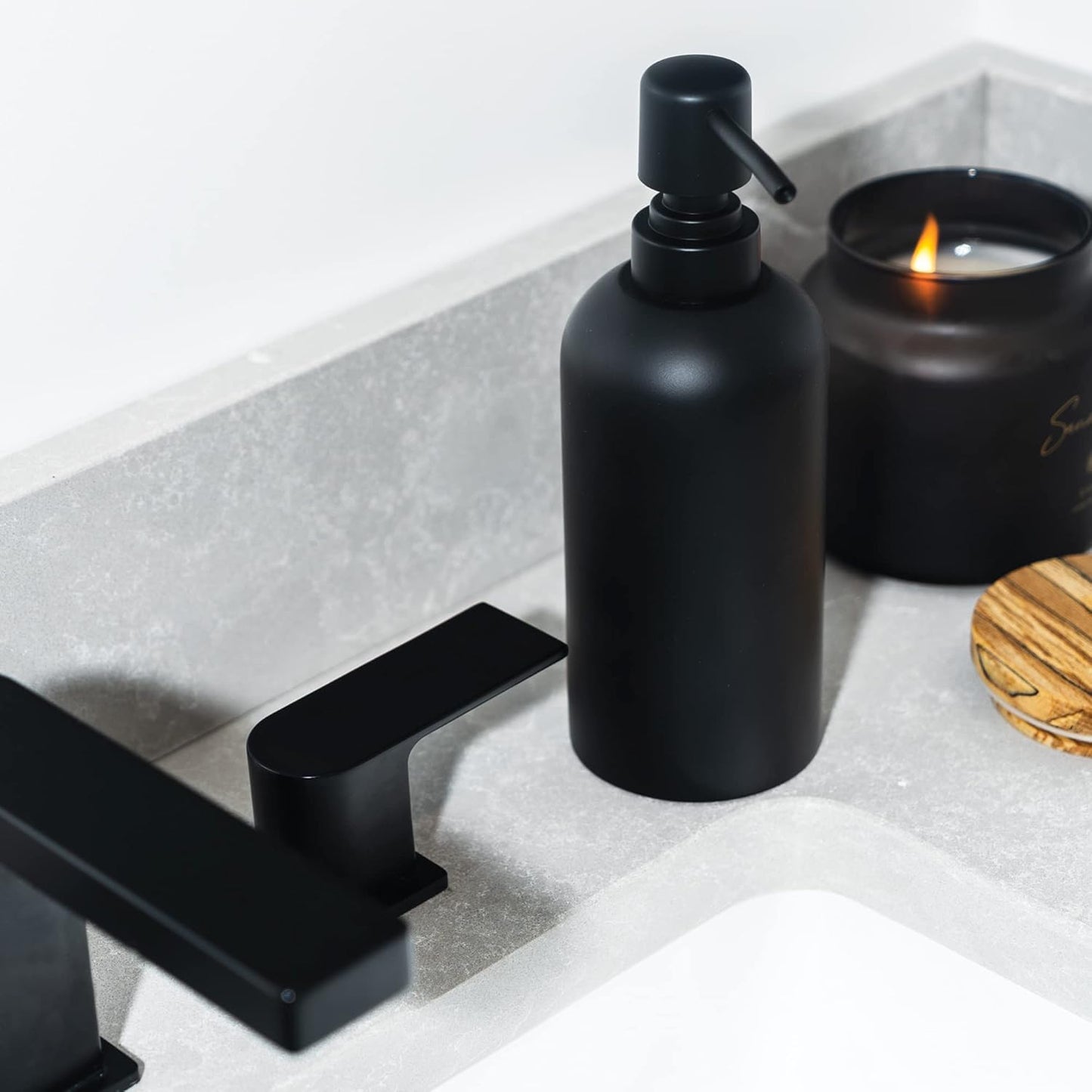 Soap Dispenser - Refillable Resin Pump Bottle for Shampoo, Body Wash, Shower Gel, Lotion, Dishsoap - Modern Decorative Accessories for Kitchen, Bathroom, Countertop - 12.5 oz (Black)