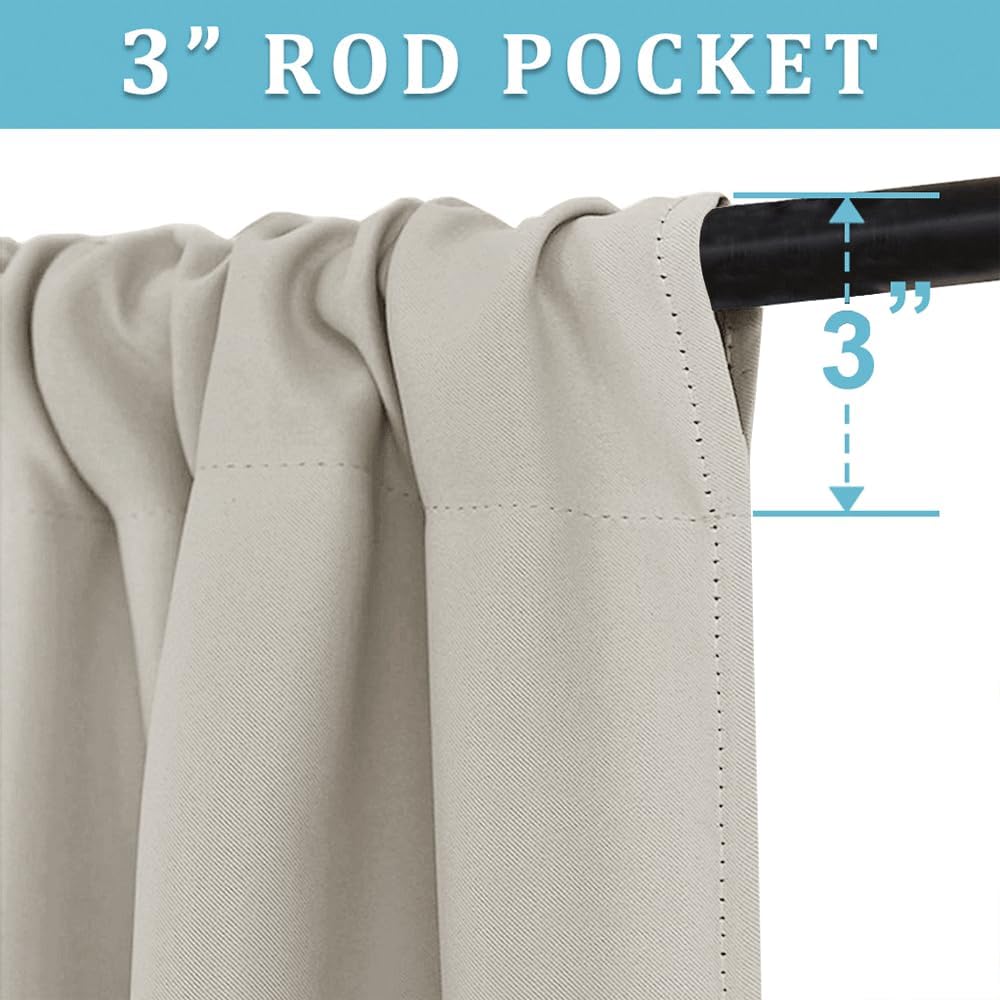 RYB HOME Blackout Curtains for Bedroom, Small Window Shades Thermal Insulating Privacy Drapes for Living Room Classroom Kitchen Bathroom Dining, Wide 42 x Long 45 inch, Natural 2 Panels