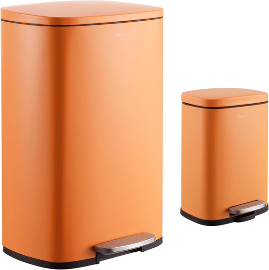 happimess HPM1006K Connor Rectangular 13.2-Gallon Trash Can with Soft-Close Lid and Free Mini Trash Can, Carrot Cake, Fingerprint Resistant, Modern, Minimalistic for Home, Kitchen, Bedroom, Bathroom