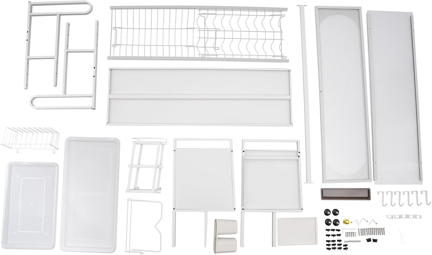 3 Tier Over The Sink Dish Drying Rack W/Clear Cabinet Door, Adjustable Dish Drainer Rack, White Large Dish Rack, Expandable Shelf Rack W/ Utensil Holder, Dish Drainer Kitchen Organizer for Home Use