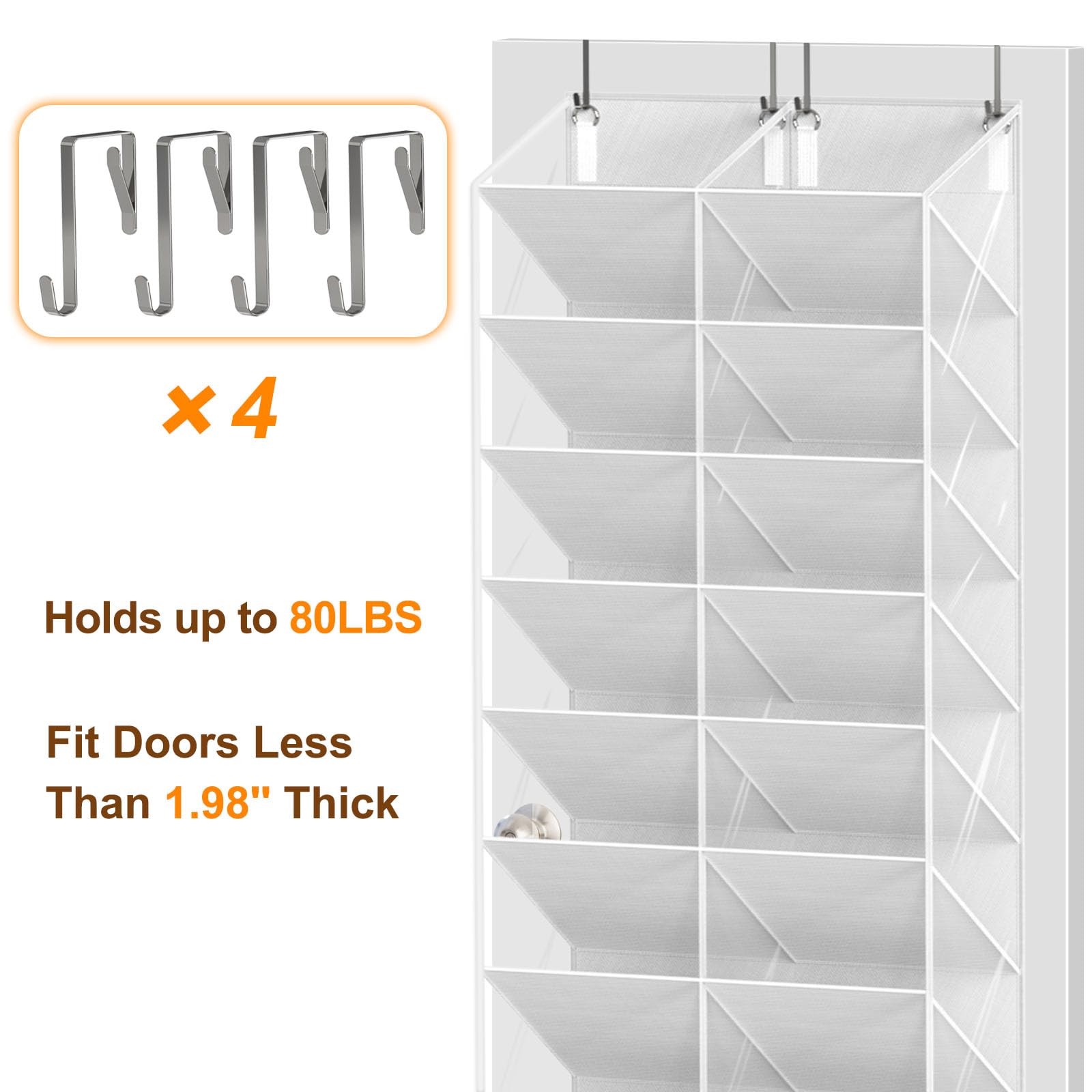 UVIAHOMI 20-30 Pairs Over the Door Shoe Organizer, Clear Pockets Hanging Shoe Storage for Closet
