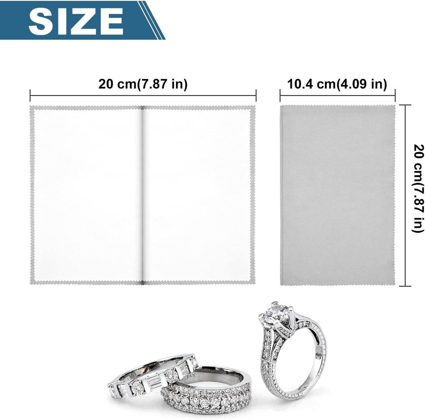 SEVENWELL Silver Polishing Cloth, Jewelry Cleaner Cloth for Sterling Silver Jewelry, Gold, Platinum, Silverware, Diamonds, Gemstones, Coins (20cm Light Grey Silver Cloth)