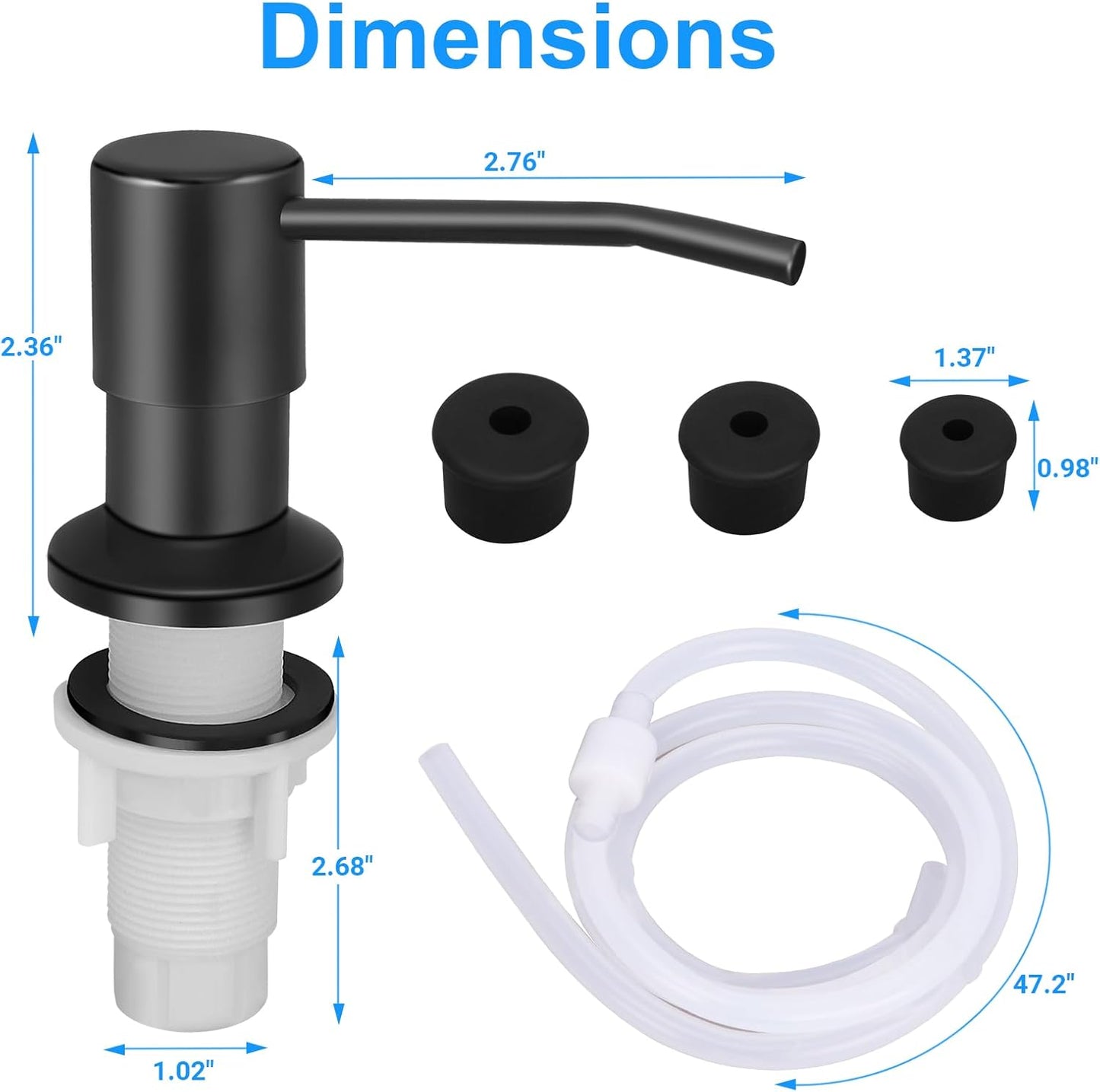 Soap Dispenser Kitchen Sink, Sink Soap Dispenser, 47" Extension Tube kit, Dish Soap Dispenser Pump, No Need More Refills (Black)