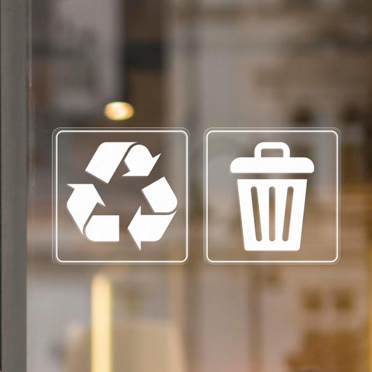 10 Pack Recycle and Trash Clear Stickers 3×3 Inches Vinyl Transparent Weatherproof Self Adhesive Waste Sign for Bins Home Business
