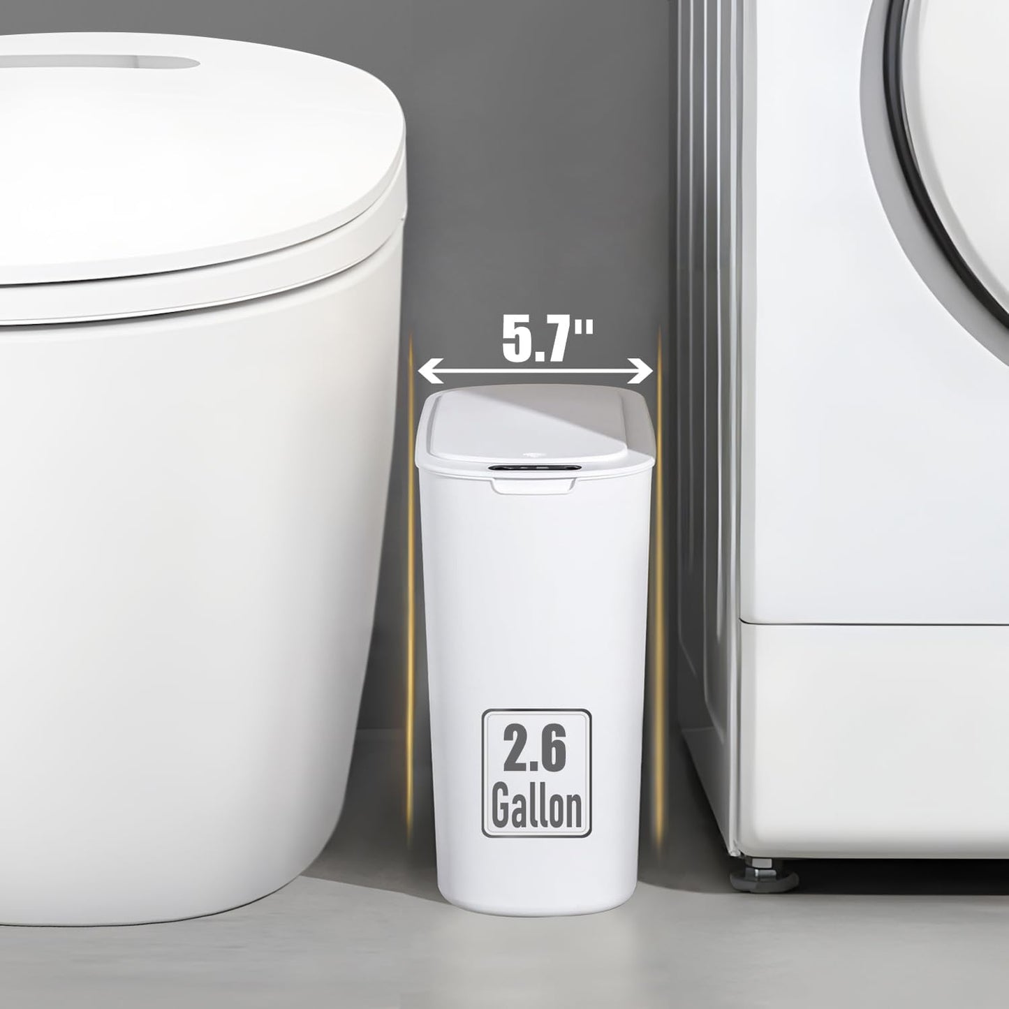 TIPGO Automatic Motion Sensor Bathroom Trash Can with Lid, 2.6 Gallon Touchless Trash Bin, Smart Garbage Can Plastic Slim Wastebasket for Bedroom, Office, Dorm (White)