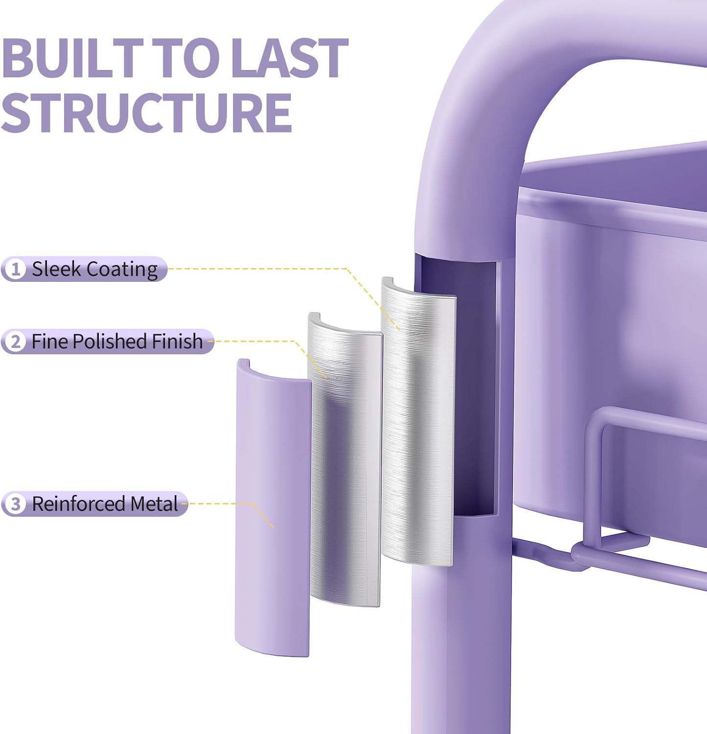 TOOLF 3 Tier Rolling Cart Storage Organizer, Metal Rolling Utility Cart with Wheels, Hooks & Bins Esthetician Craft Art Sturdy Storage with Pegboard for Bathroom, Kitchen, Office, Nursery Diaper