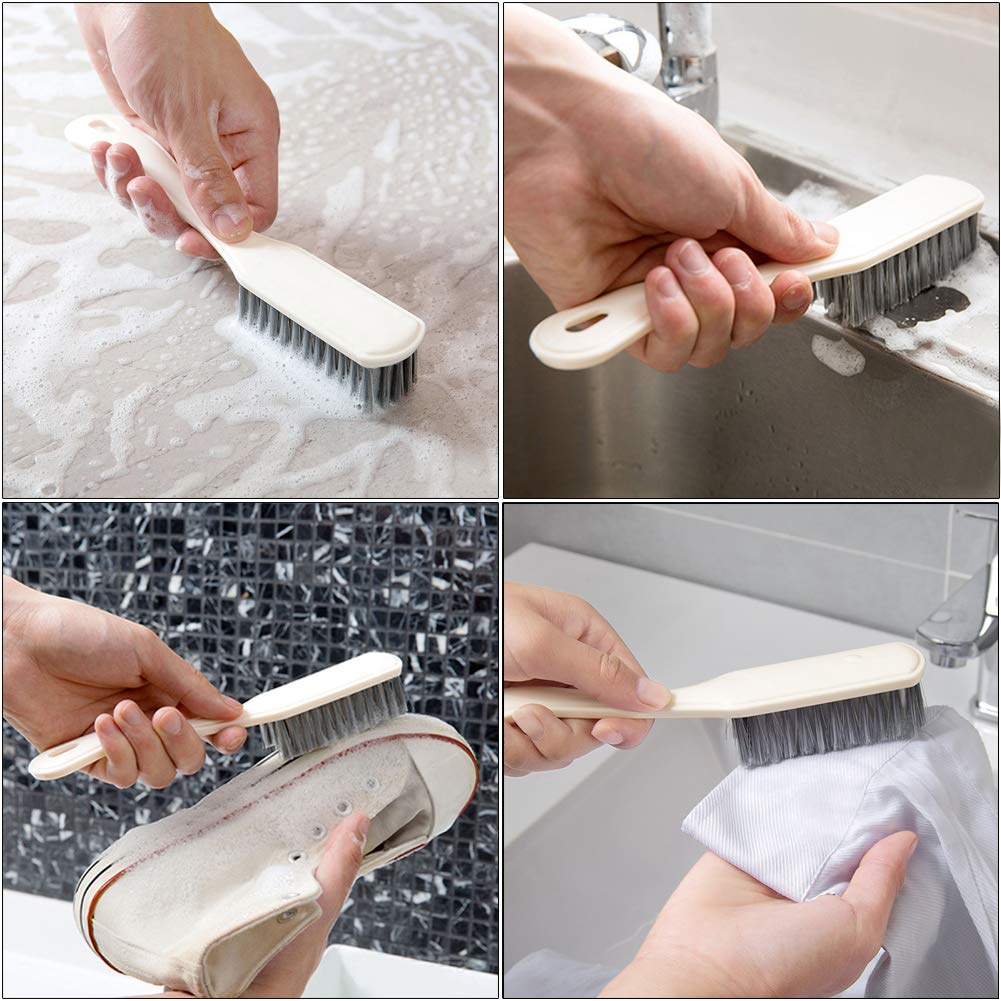 Dish Brush Set 4 Pack with Handle, Stiff Bristle Kitchen Scrub Brushes, Multi-Purpose Cleaning