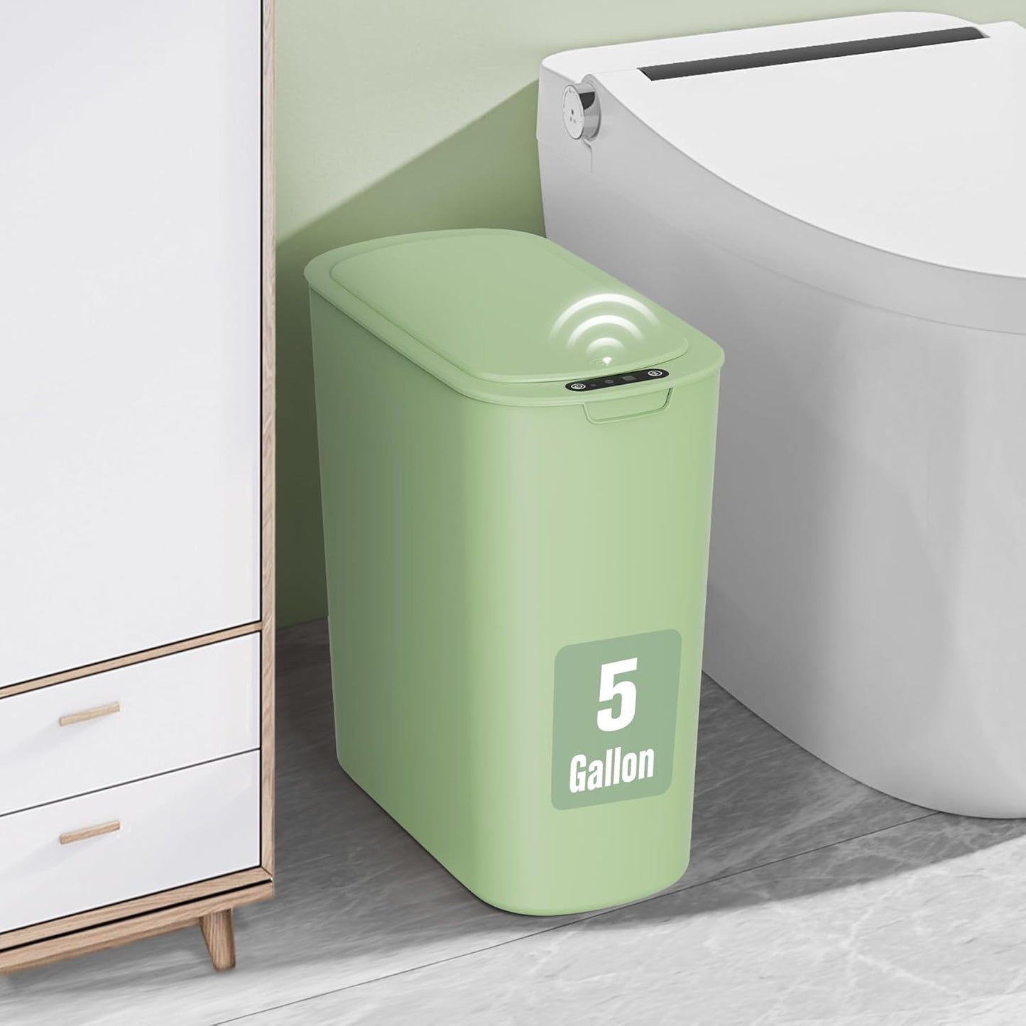 Cesun Motion Sensor Trash Can, 5 Gallon Automatic Bathroom Garbage Can with Lid, Touchless Smart Plastic Slim Wastebasket for Bathroom, Office, rv, Bedroom, Living Room, Green