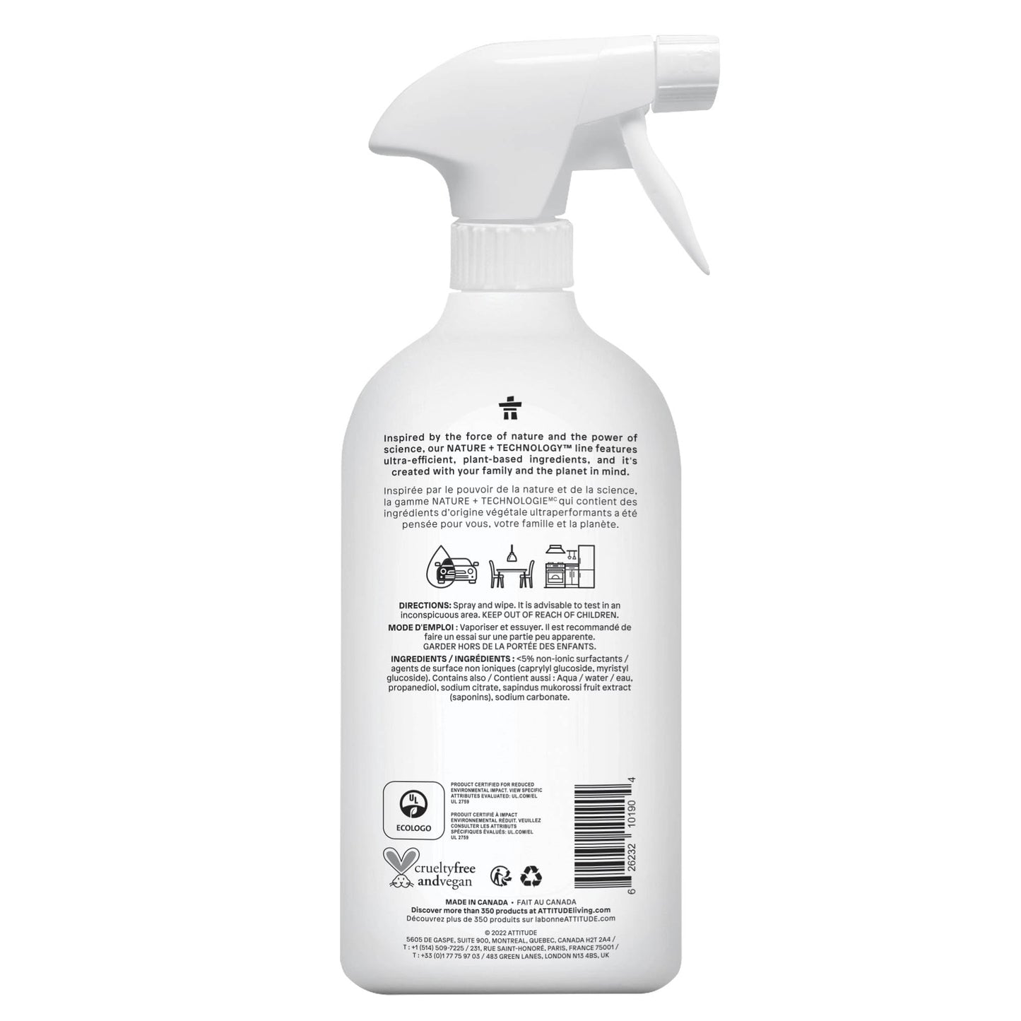 ATTITUDE All Purpose Cleaner Spray, EWG Verified, Vegan, Made with 94% Plant-Based Ingredients