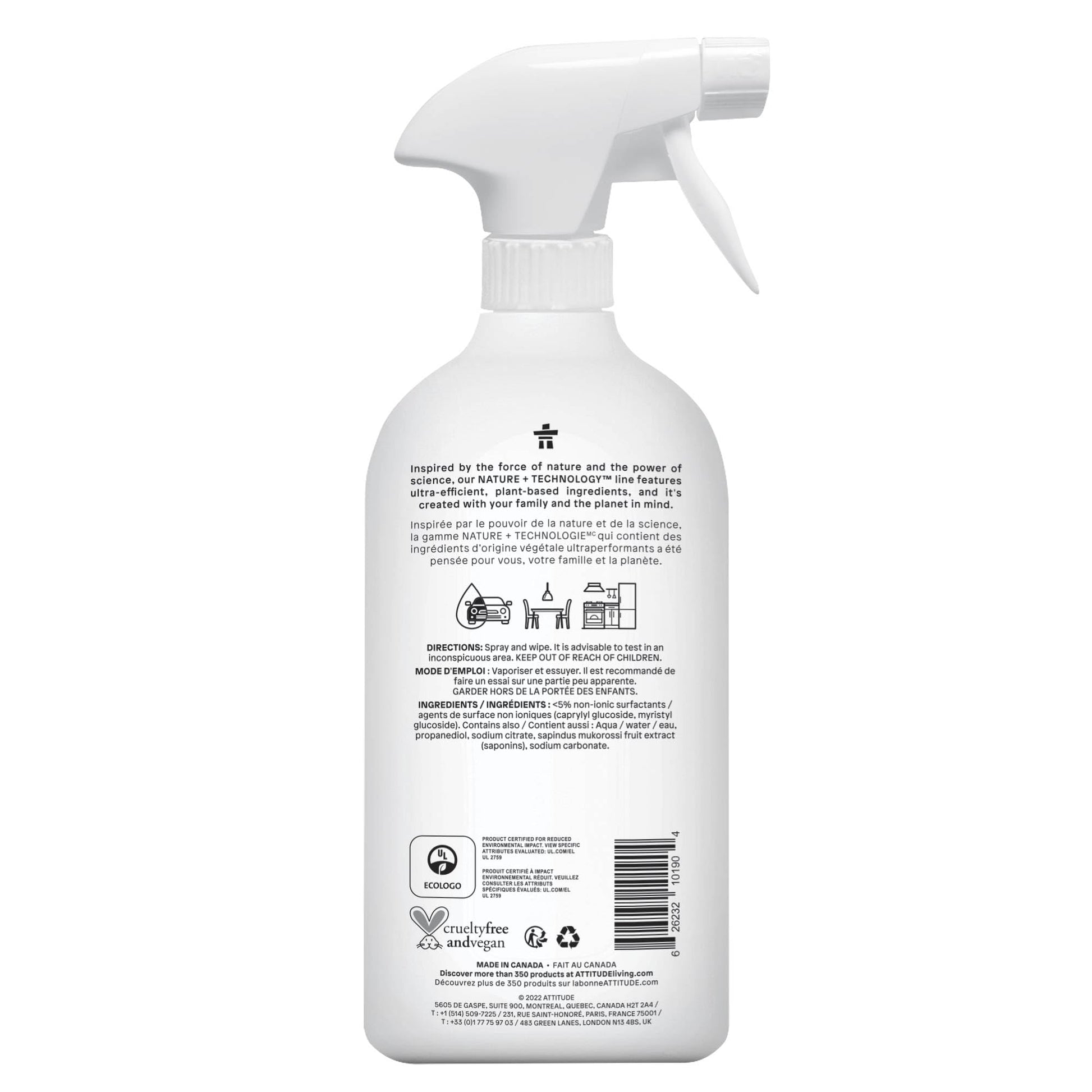 ATTITUDE All Purpose Cleaner Spray, EWG Verified, Vegan, Made with 94% Plant-Based Ingredients