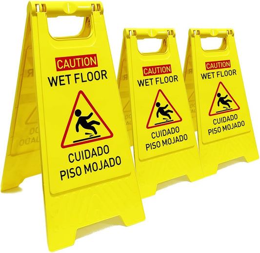 3-Pack Caution wet floor sign, 24 in. (approx. 60 cm) Height,Bright Yellow Double-Sided Folding