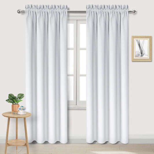 DWCN Blackout Curtains for Bedroom – Thermal Insulated Room Darkening Drapes for Living Room, Greyish White, W 42 x L 84 Inch, Set of 2 Rod Pocket Curtain Panels