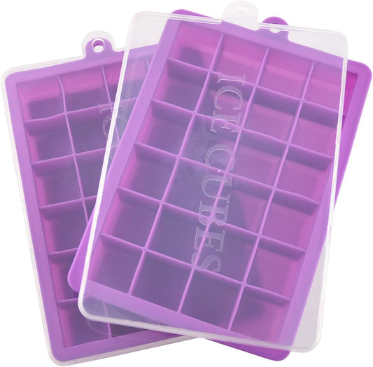 Ice Cube Tray, Silicone Square Ice Trays Easy Release Stackable Ice Cube Mold with Removable Lid