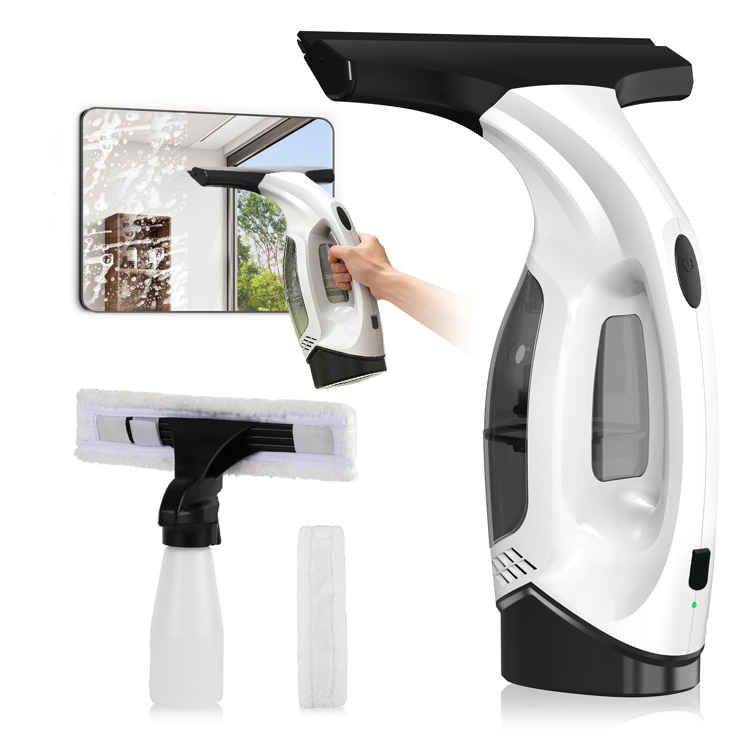 ZRHI Window Vacuum Squeegee Cordless, 2000Pa Electric Window Cleaner Tool with 2200mAh & 150ml