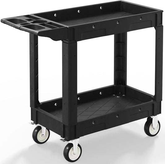 2 Shelf Heavy Duty Plastic Utility Cart, Service Cart Tub Storage W/Deep Shelve Holds up to 1000