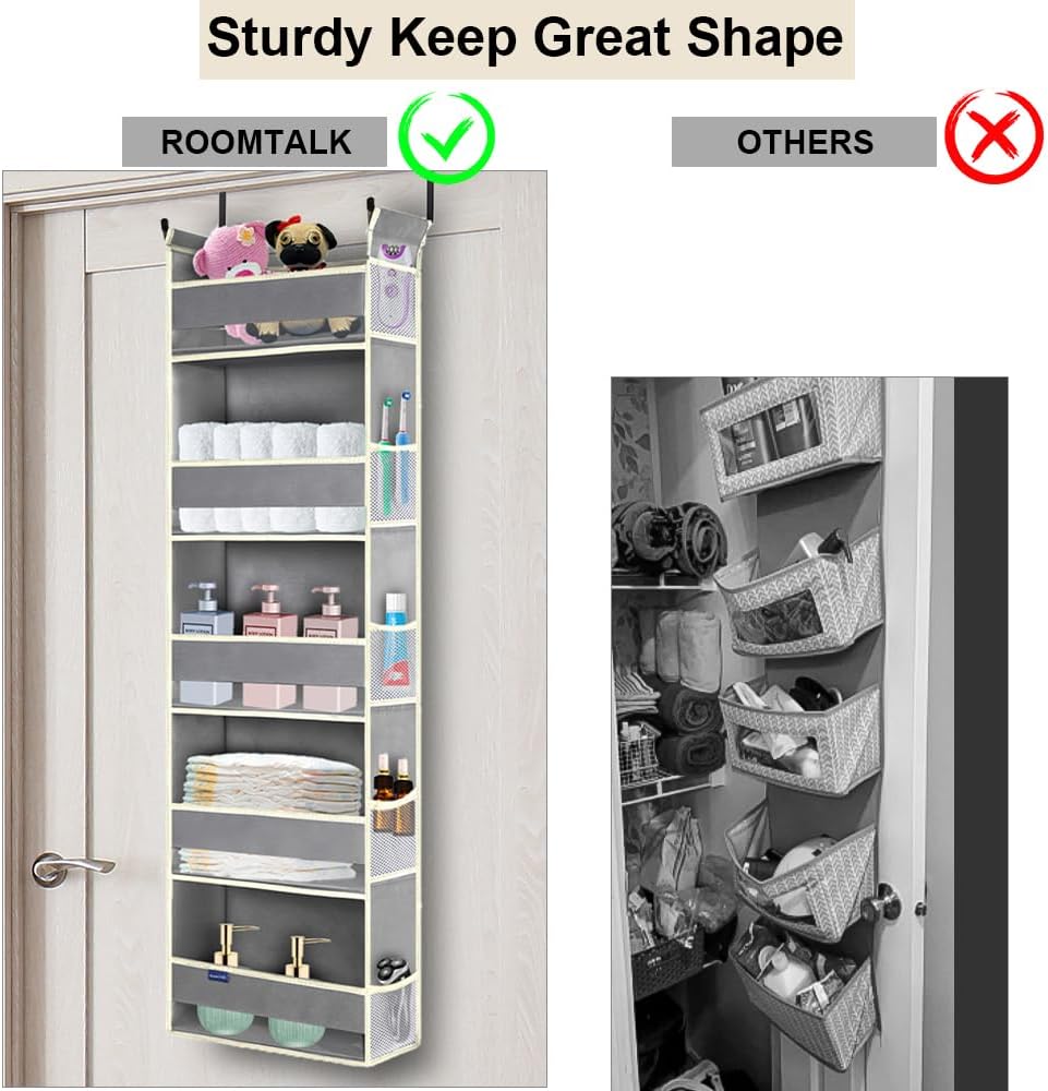 2 Pack Over The Door Hanging Organizer 5-Shelves and 10 Side Pockets, Over The Door Storage for Bathroom and Bedroom, Back of Door Organizers for Baby Products and Kid's Toys(13"x5"x44" Grey)