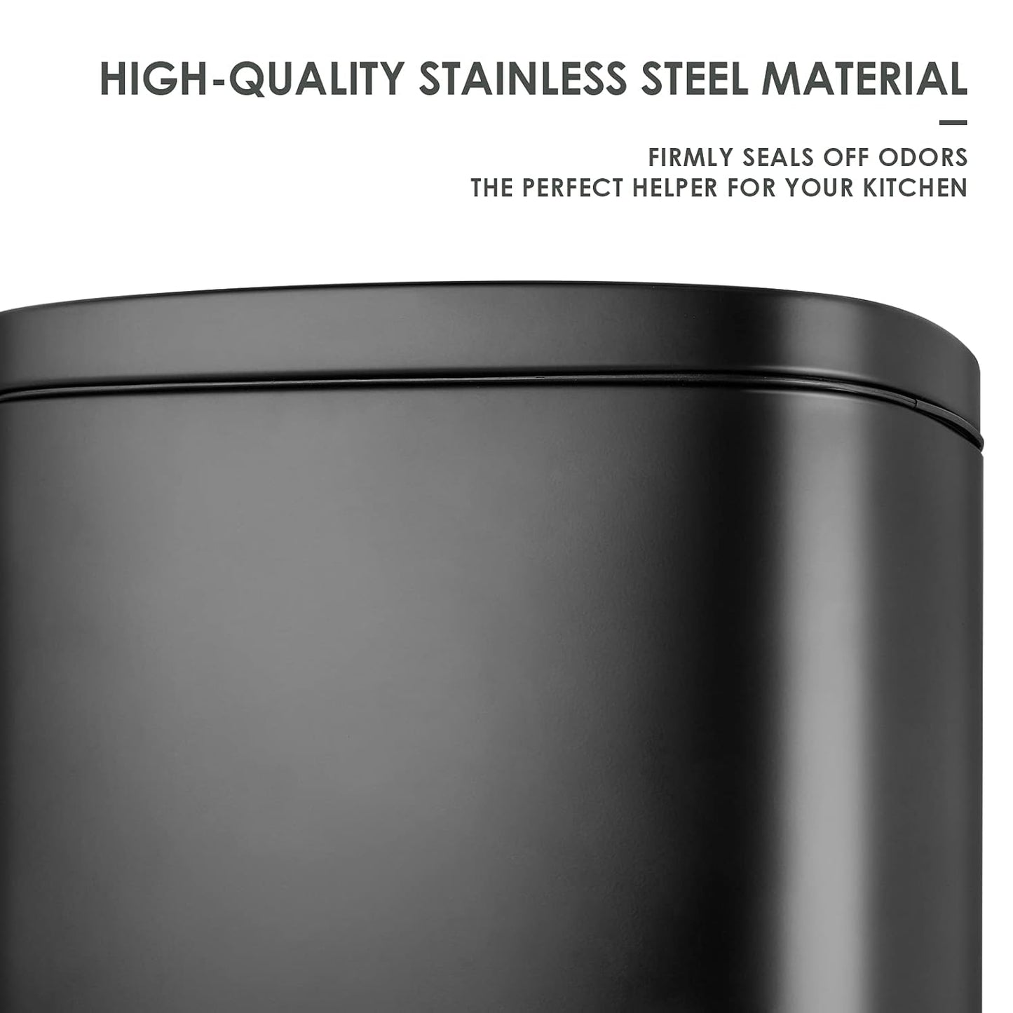 AthLike Trash Can, Stainless Steel Kitchen Garbage Can, Step Waste Bin with Hinged Lid and Removable Inner Bucket, Soft-Close, Dustbin for Bathroom Bedroom Living Room Home (Black, 13.2 Gal)