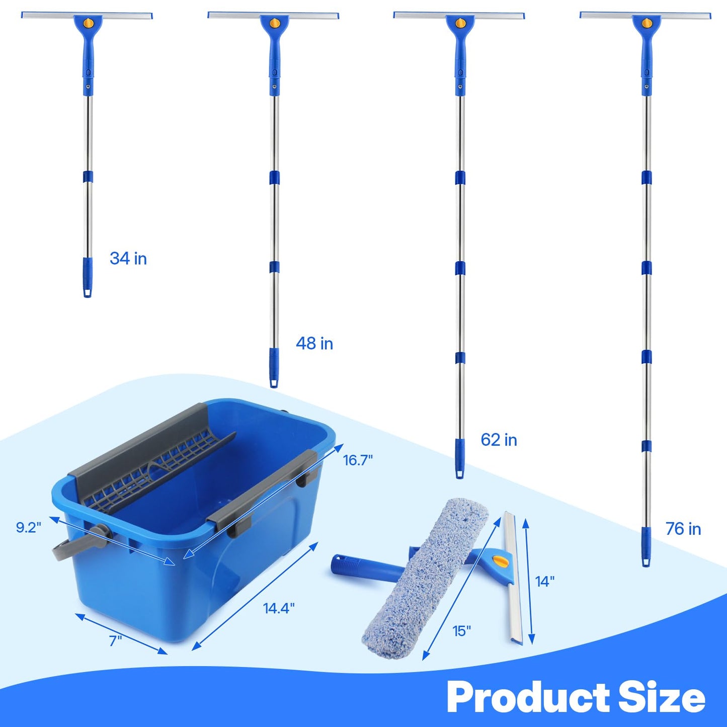 Window Cleaning Kit with Bucket, Squeegee and Scrubber for Home, Commercial
