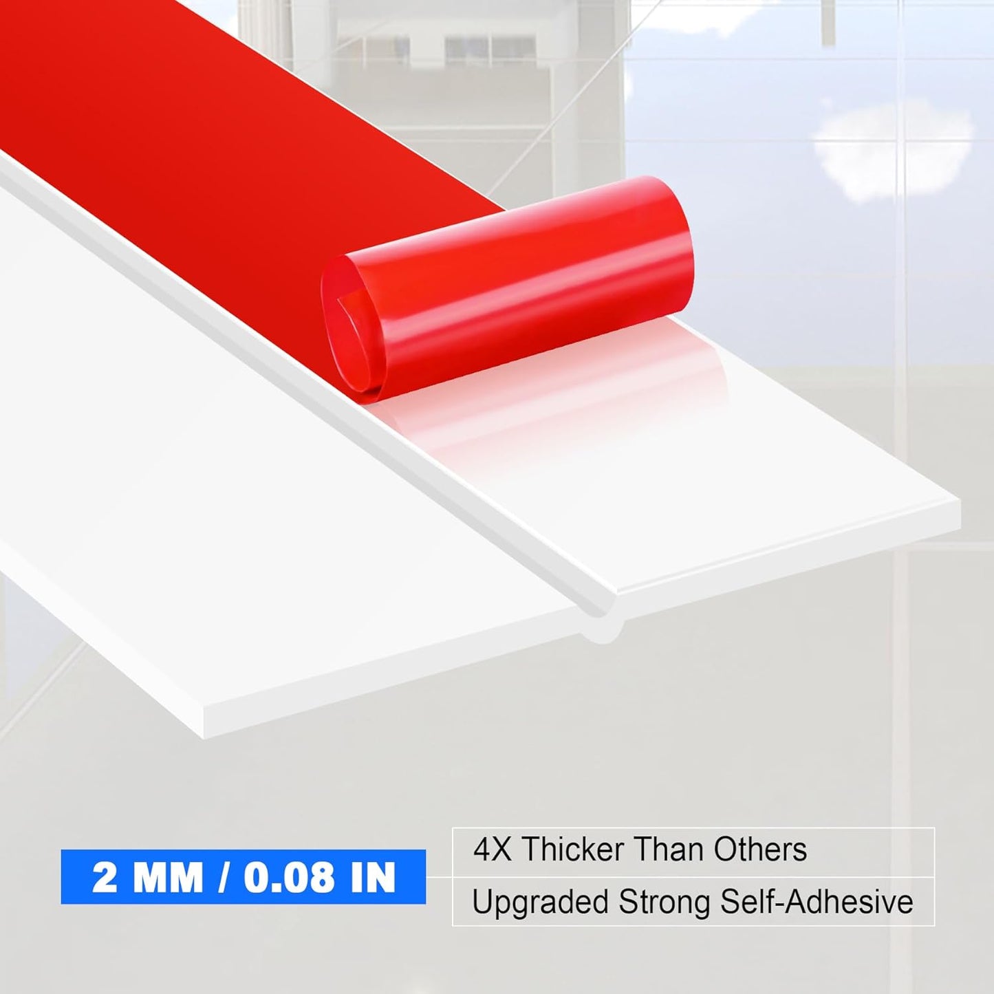 ToLanbbt Weather Stripping Silicone Door Seal Strip 2 in x 20 ft Door Draft Stopper Self Adhesive Door Draft Tape, Side & Bottom Gaps Insulation Strip for Glass Shower Door Sliding Door Window, White