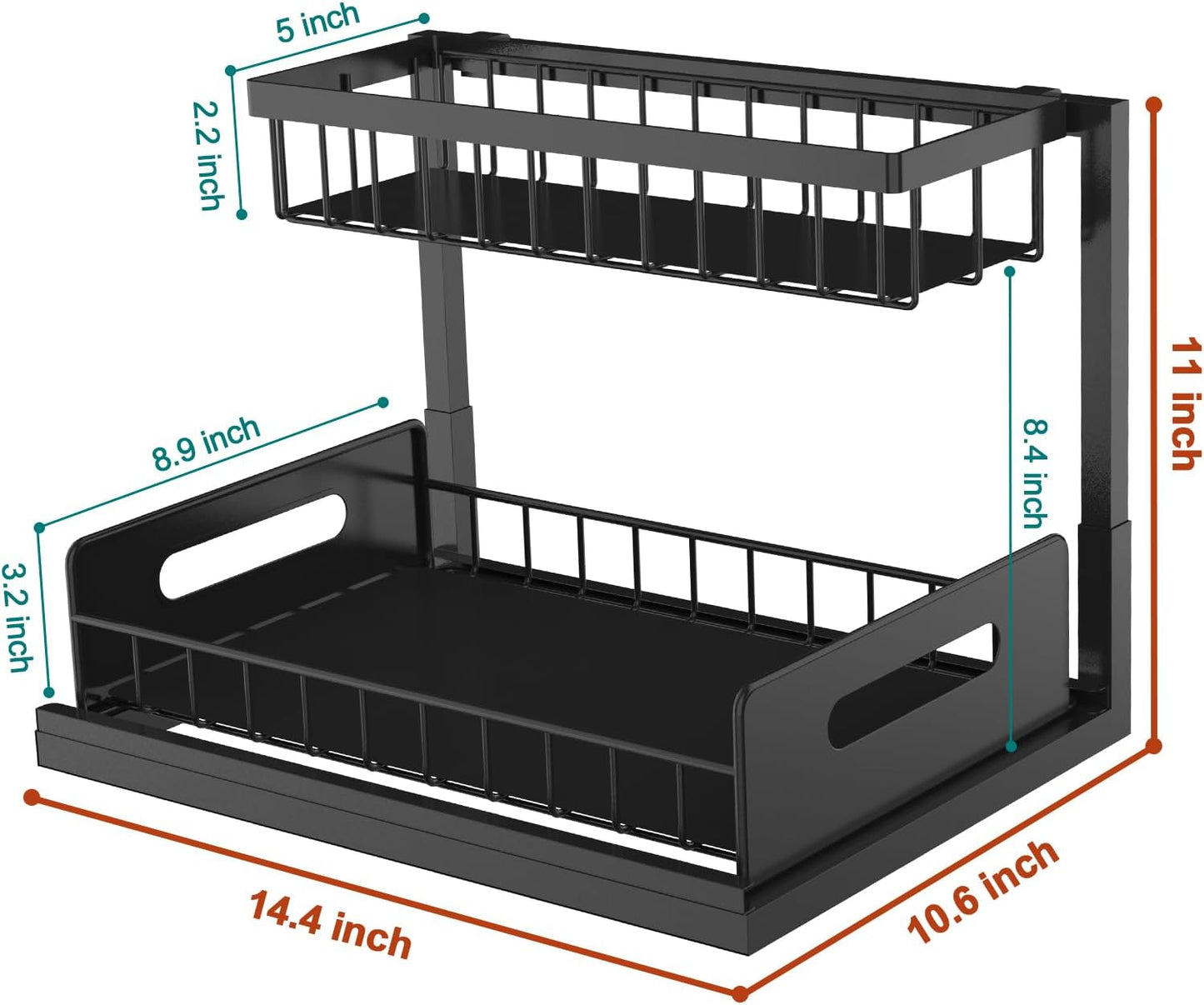bukfen Under Sink Organizer, Pull Out Cabinet Organizer 2-Tier Slide Out Sliding Shelf Under Cabinet Storage Multi-Use for Under Kitchen Bathroom Sink Organizers and Storage ，2 Pack