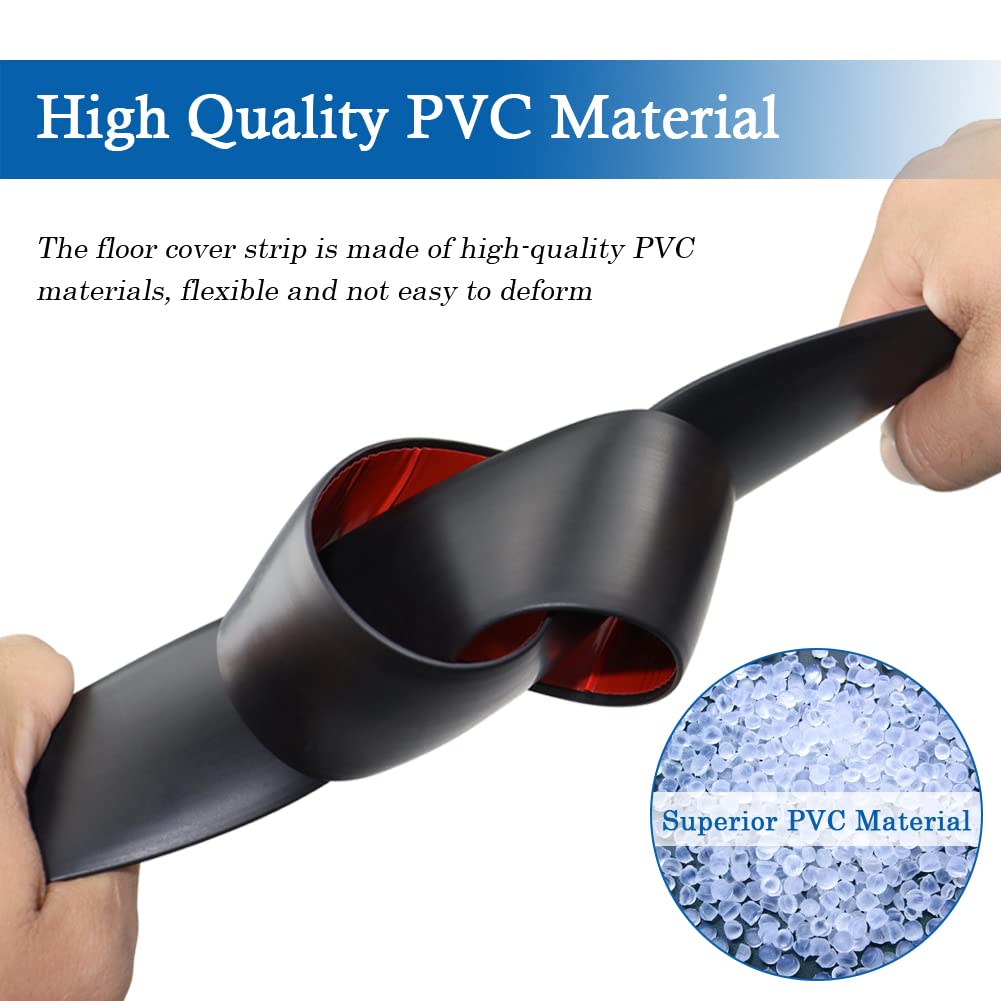 Floor Transition Strip Self Adhesive Floor Cover Strips Laminate 1.57" Wide Vinyl Flat Divider Transitions (4cm, 10Ft, Black)