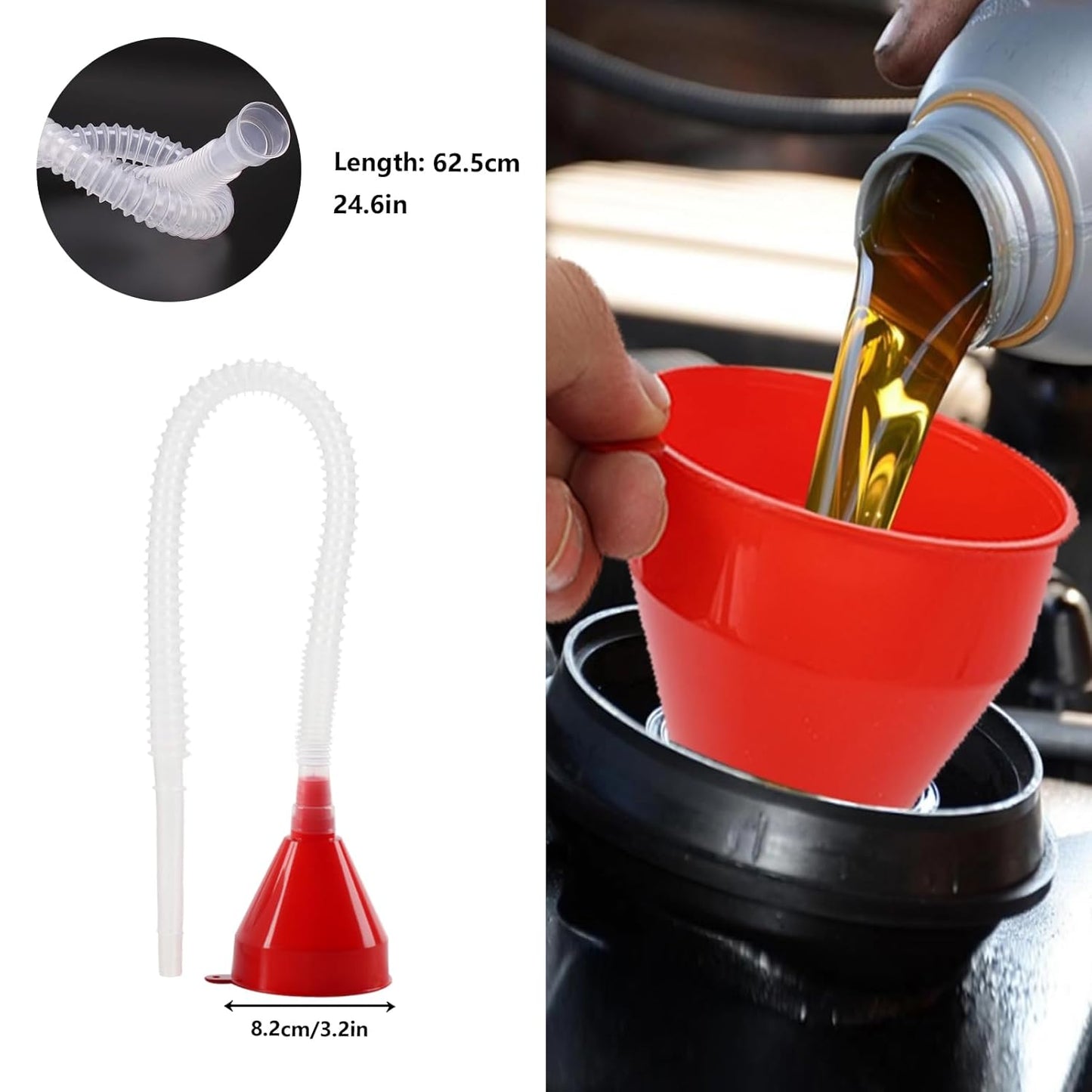 8 Pcs Oil Funnels for Automotive Use, Automotive Funnels Set, Plastic Funnel Set, Long Neck Wide Mouth Flexible Oil Funnel Kit for Car Oil Coolant Fuel Transfer Transmission Funnelor Filling Bottles