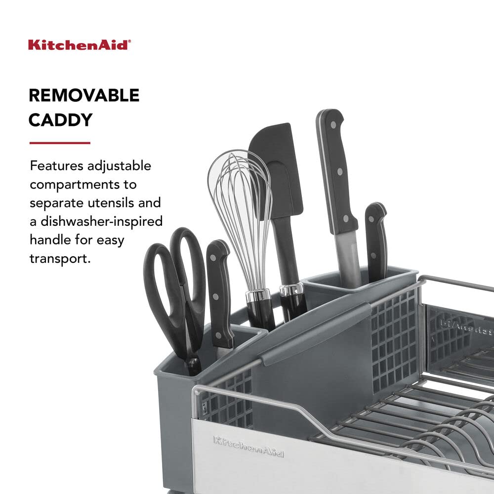 KitchenAid Large Capacity Full Size Rust Resistant Dish Rack with Angled Drain Board and Removable