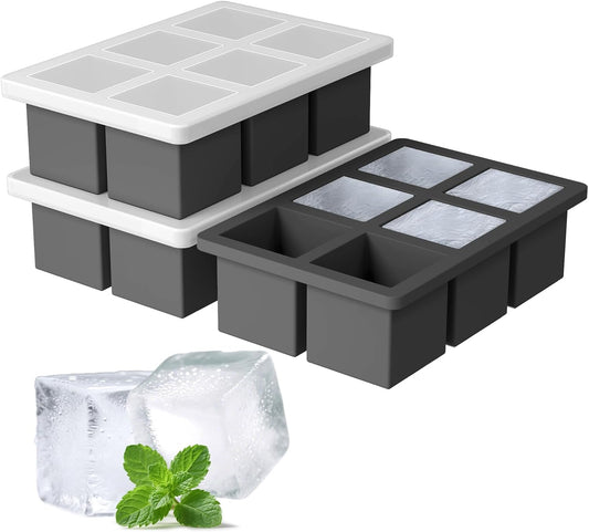 Large Silicone Ice Cube Tray 3Pack, SAWNZC Big Square Ice Cube Molds for Whisky Cocktail, Ice Maker