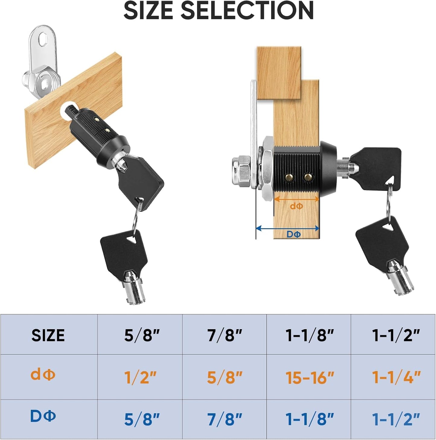 PTEROMY 5 Pack Cabinet Lock with Keys, 1-1/2'' Heavy Duty Tubular Cam Lock for RV Compartment Storage Locks, Full Set of RV Cam Locks (Black, 1-1/2'', 5 Pack)