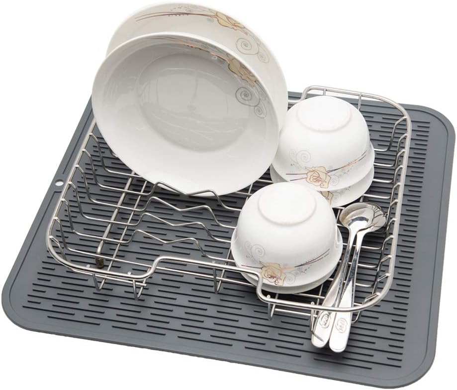 ZLR 2 Pcs Silicone Dish Drying Mats for Kitchen Counter, Eco-Friendly Fast Dry Dish Mat, Easy Clean Multi Usage Drying Matt, Heat Resistant Trivet, 16" x 18" XL, Gray