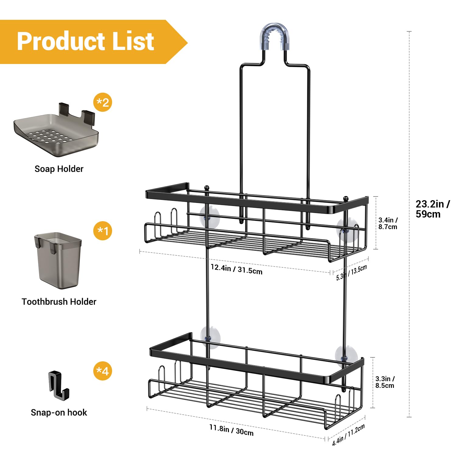 Hanging Shower Caddy Over Showerhead - Rustproof No Drill Shower Organizer