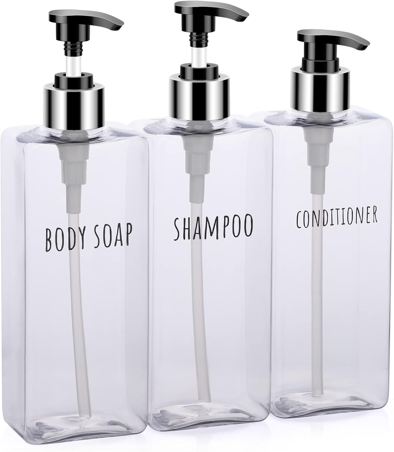 Segbeauty 3pcs Clear Soap Dispenser, 16.9oz Refillable Shampoo Conditioner Bottles, 500ml Empty Plastic Square Body Wash Dispenser for Shower Bathroom Press Pump Bottle Liquid Container Set