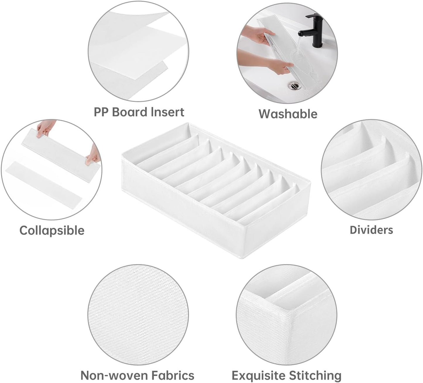 4 Packs T-shirt Drawer Organizers for Clothing,10 Grids Compartment Wardrobe Storage Box, Clothes Organizer for Folded Clothes, T-shirt, Legging, Silk Scarve-White