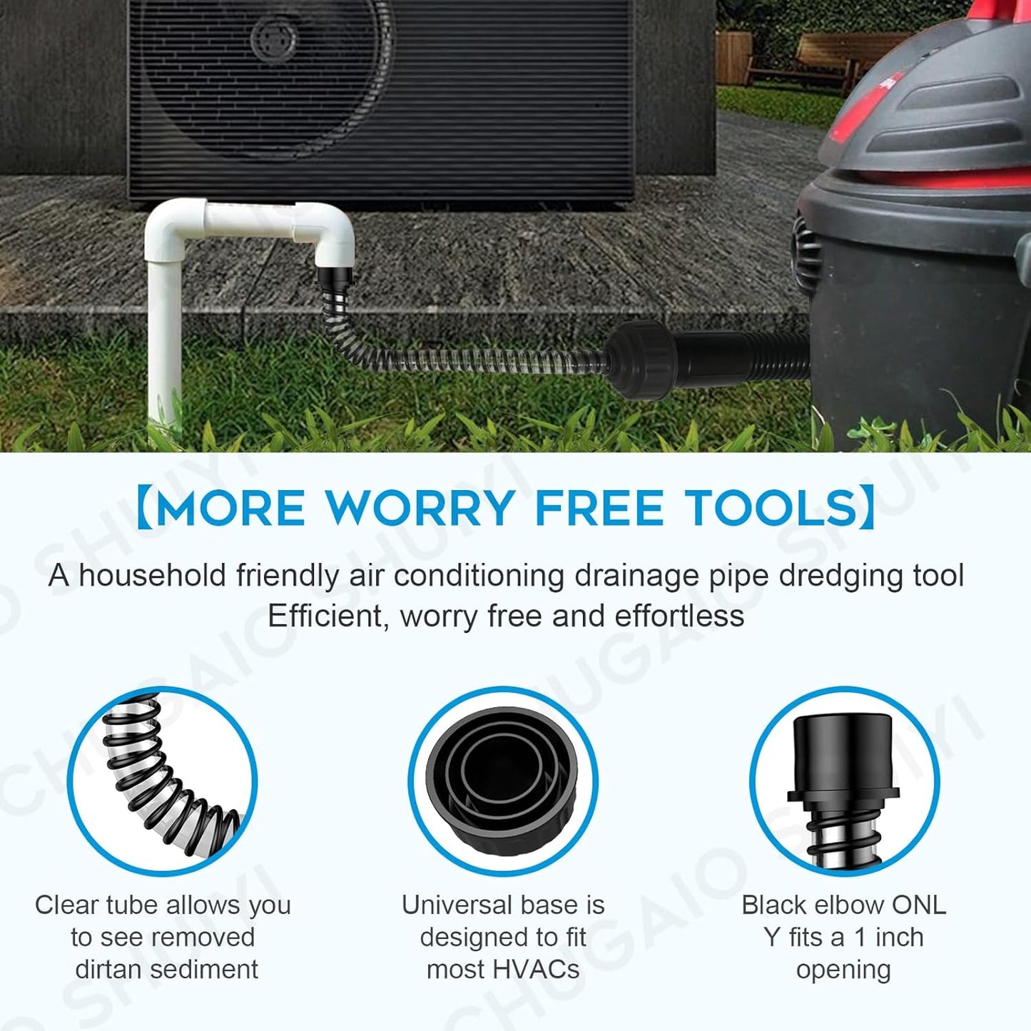 AC Drain Line Cleaner；AC Drain Line Cleaner Adapter Evacuates & Unclog AC Drain Line - HVAC to PVC AC Drain Line Cleaner Tool - Universal Fit AC Drain Line Unclogger - AC Drain Line Cleaning Tool