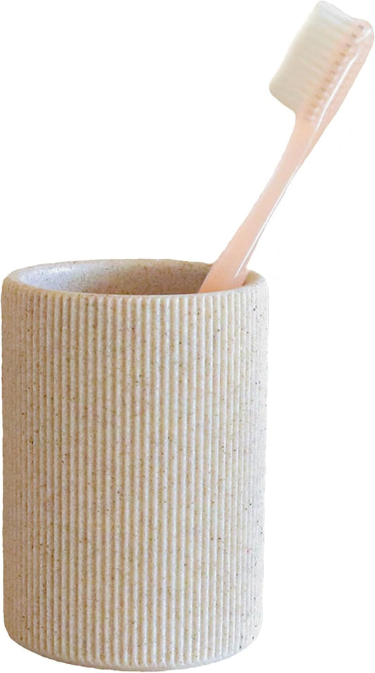 Small Sand Beige Toothbrush Holder for Bathroom Countertop, Modern Boho Farmhouse Style, Multi-Purpose Organizer, Rust-Proof Unbreakable Resin Cup