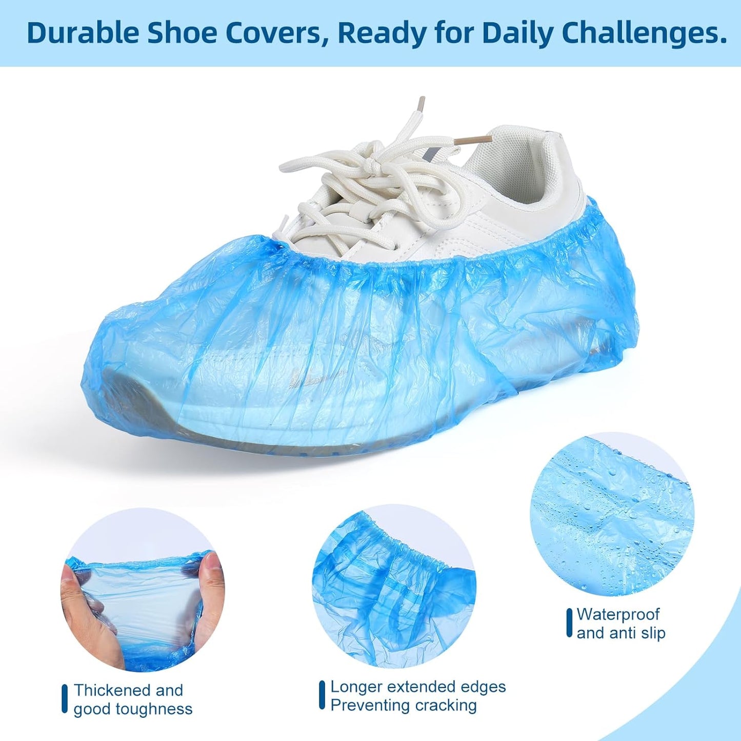 200 Pcs Shoe Covers Disposable Non Slip, Waterproof Shoe Covers Disposable for Indoors, 15-20'' Adjustable Size Boot Covers for US 6 to 14 Size