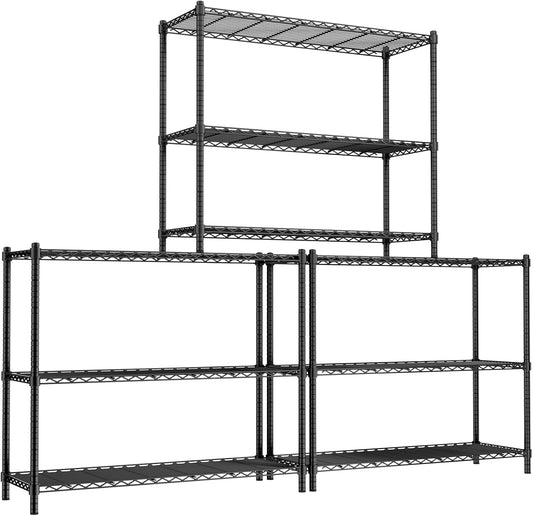 Storage Shelves, 3 PCS 48" L x 20" W x 47" H Heavy Duty Garage Wire Shelving Unit Loads 1200LBS, 3-Tier Adjustable Metal Industrial Utility Shelf Rack for Kitchen, Laundry Room, Basement