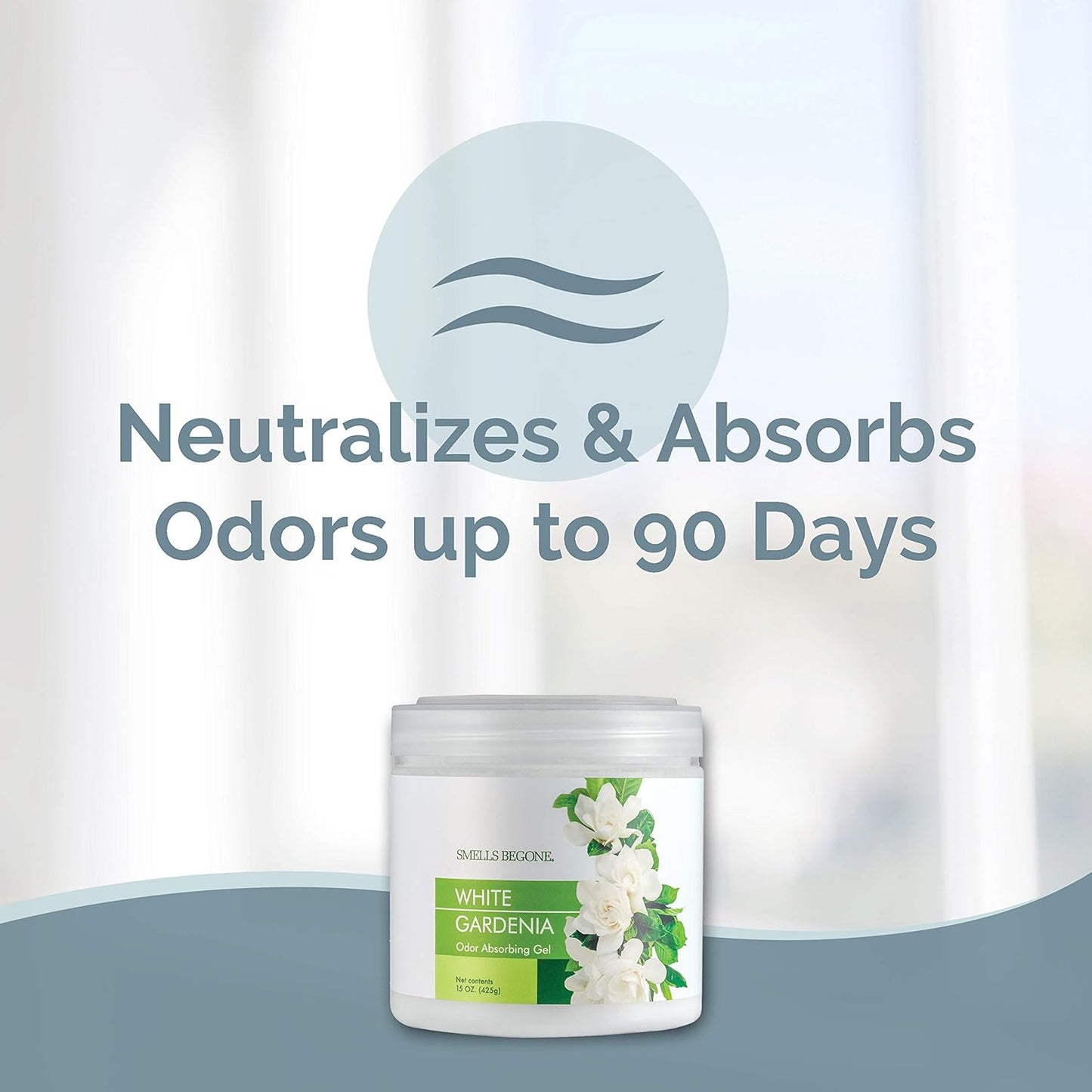 SMELLS BEGONE Air Freshener Odor Absorber Gel - 15 oz, Pack of 2 - Absorbs and Eliminates Odor in Pet Areas, Bathrooms, Cars, & Boats - Made with Essential Oils - White Gardenia Scent