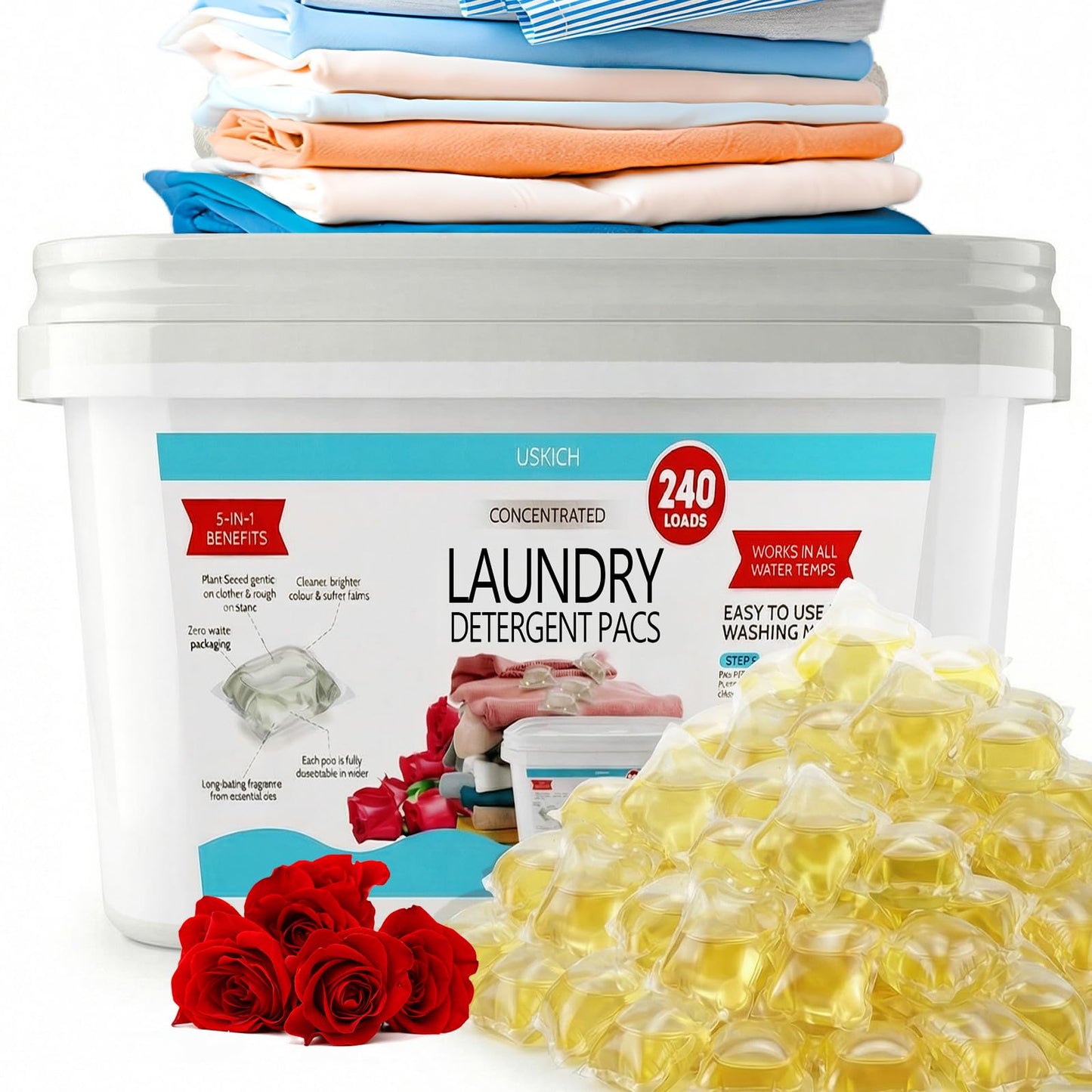 240 Pack Laundry Detergent Pods- 5-in-1 Stain Remover Laundry Soap Pods- Ultra