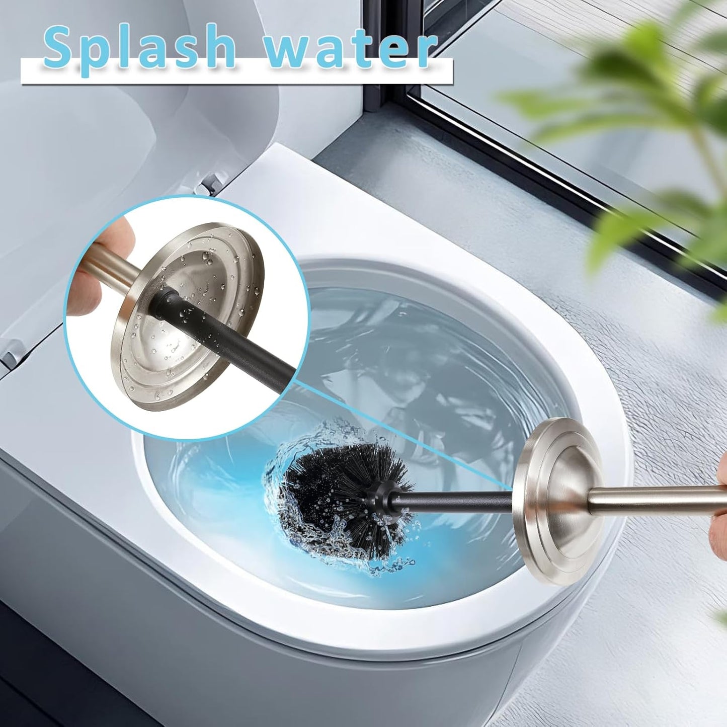Stainless Steel 304 Toilet Brush and Holder,Toilet Bowl Brush with Long Handle for Bathroom,Toilet Cleaner Brush-Space,Saving,Covered Brush,Durable, Deep,Cleaning,Splash Resistant (Stain Nickel)