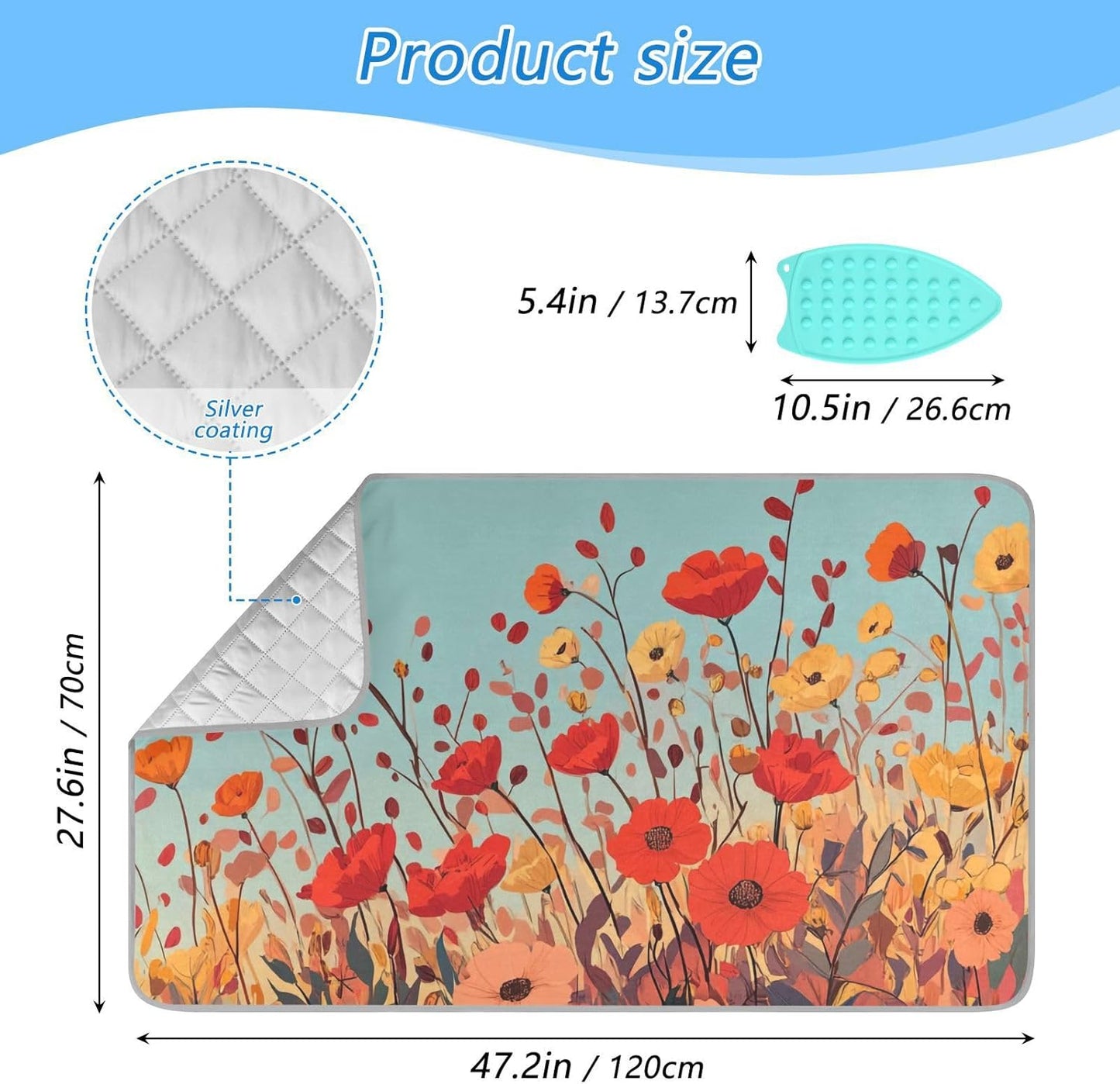 Autumn Poppy Flowers 01 Ironing Mat for Table top Portable Ironing Pad Blanket for Washer Dryer Countertop Travel