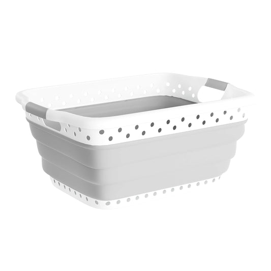 Lavish Home Collapsible Plastic Laundry Basket, Gray, 24.25”x17.5”x10.5”