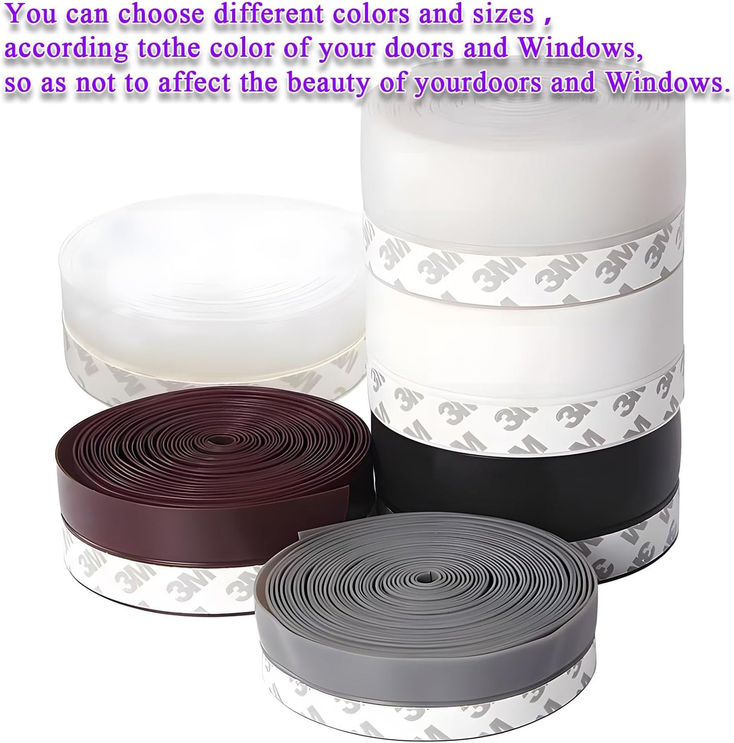 Weather Stripping Door Seal Strip for Gaps, Silicone Draft Stopper Adhesive Tape for Sliding Doors, Windows, Shower Glass, Soundproof Seal for Home Insulation, 32.8ft Roll