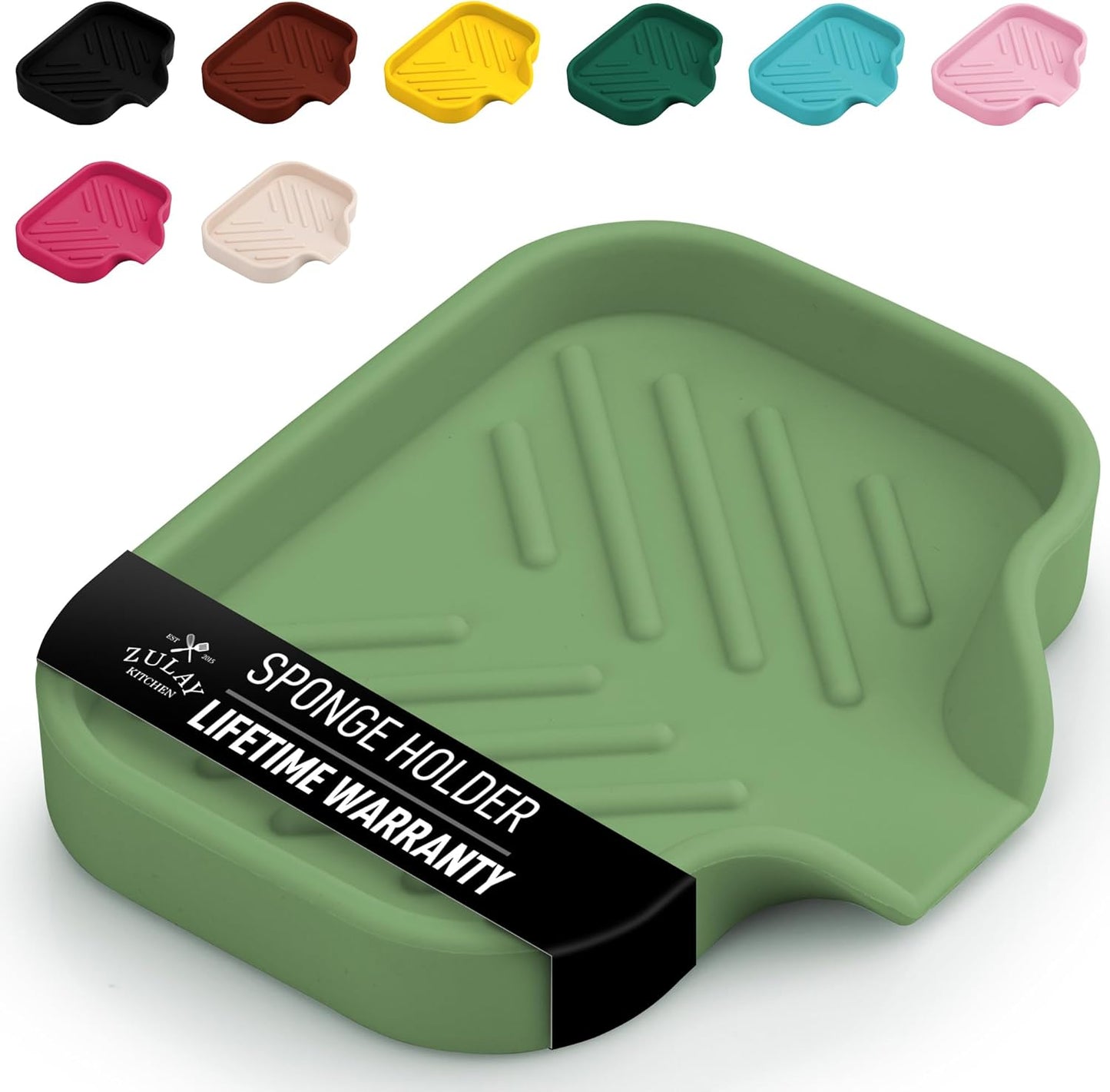 Zulay Small Silicone Sponge Holder (4.9x3.3”) – Space-Saving Sink Organizer Tray for Sponge, Soap, Brush & More – Compact Non-Slip Dish for Kitchen & Bathroom (Jade Green)